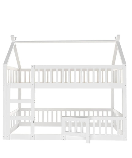 Lit mezzanine 2 lits 1 place 90x190 – Structure bois maison blanche