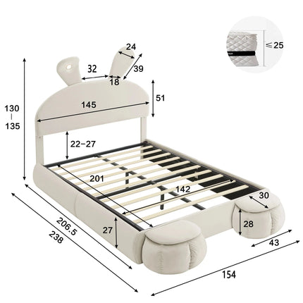 Tweepersoonsbed met opbergruimte 140x200 cm – Beige fluweel met opbergruimte en ledverlichting