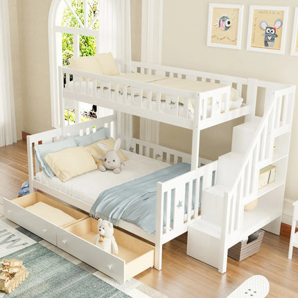 Stapelbedcabine 90x200 en 140x200 – Wit model met veiligheidshekje en opbergladder