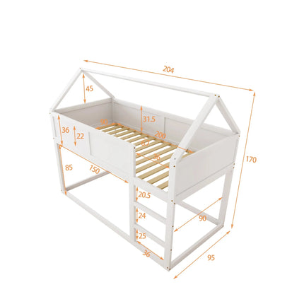 Slaapgedeelte met twee eenpersoonsbedden (90x190 cm) – Houten en wit frame