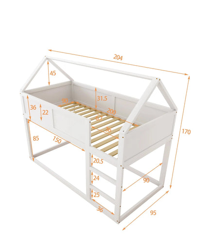 Lit mezzanine 2 lits 1 place 90x190 – Structure bois et blanc