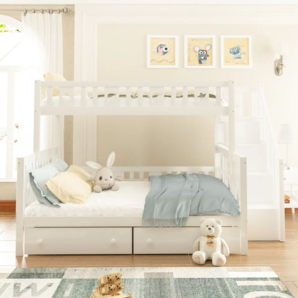 Stapelbedcabine 90x200 en 140x200 – Wit model met veiligheidshekje en opbergladder