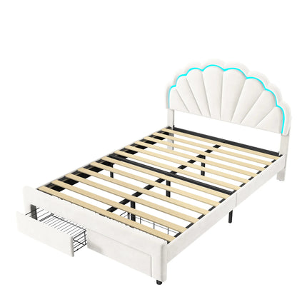 Tweepersoonsbed 140x200 met opberglade – LED-bloemenhoofdbord