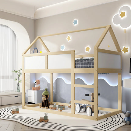 Slaapgedeelte met twee eenpersoonsbedden (90x190 cm) – Houten en wit frame