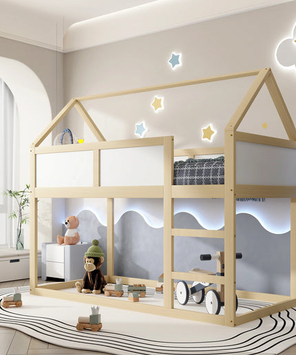 Lit mezzanine 2 lits 1 place 90x190 – Structure bois et blanc