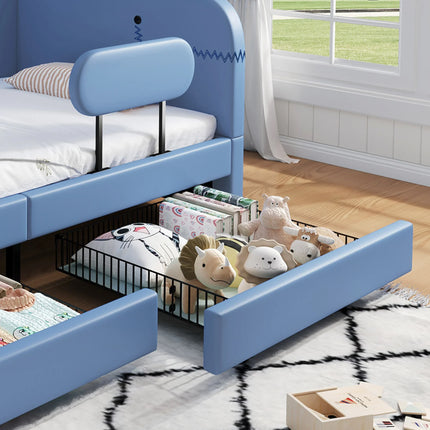 Lit 1 place 90x200 pour enfant avec rangements – Design baleine bleu