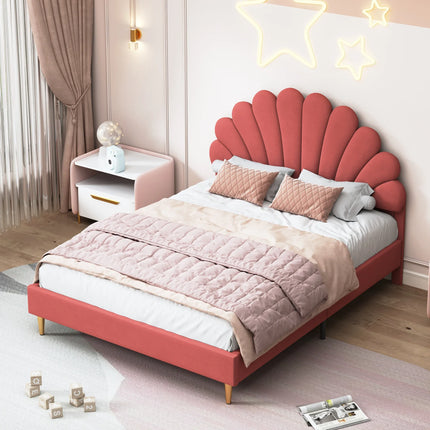 Tweepersoonsbed 140x200 cm – Bloemblaadjesmotief in roze fluweel