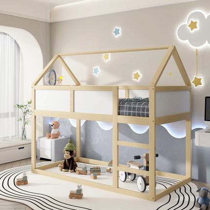 Slaapgedeelte met twee eenpersoonsbedden (90x190 cm) – Houten en wit frame