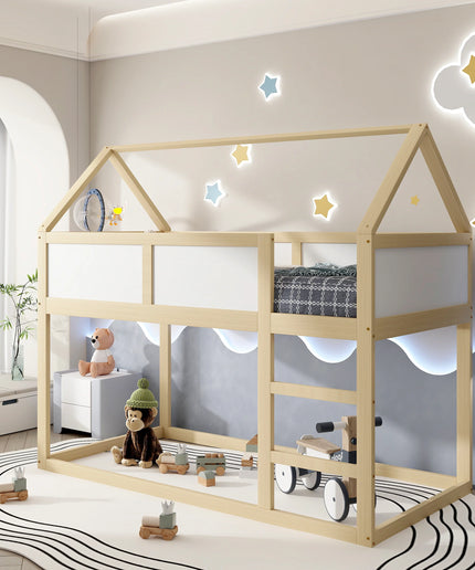 Lit mezzanine 2 lits 1 place 90x190 – Structure bois et blanc