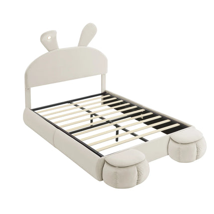 Tweepersoonsbed met opbergruimte 140x200 cm – Beige fluweel met opbergruimte en ledverlichting