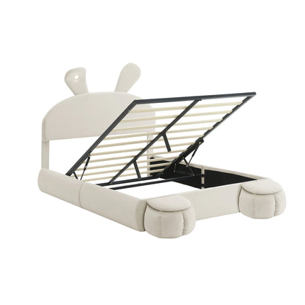 Tweepersoonsbed met opbergruimte 140x200 cm – Beige fluweel met opbergruimte en ledverlichting