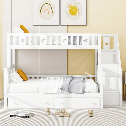 Stapelbedcabine 90x200 en 140x200 – Wit model met veiligheidshekje en opbergladder