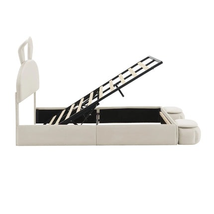 Tweepersoonsbed met opbergruimte 140x200 cm – Beige fluweel met opbergruimte en ledverlichting