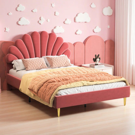 Tweepersoonsbed 140x200 cm – Bloemblaadjesmotief in roze fluweel