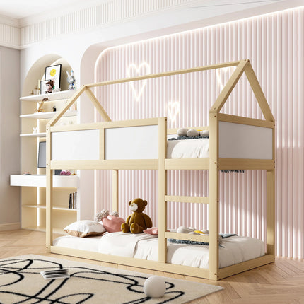 Slaapgedeelte met twee eenpersoonsbedden (90x190 cm) – Houten en wit frame