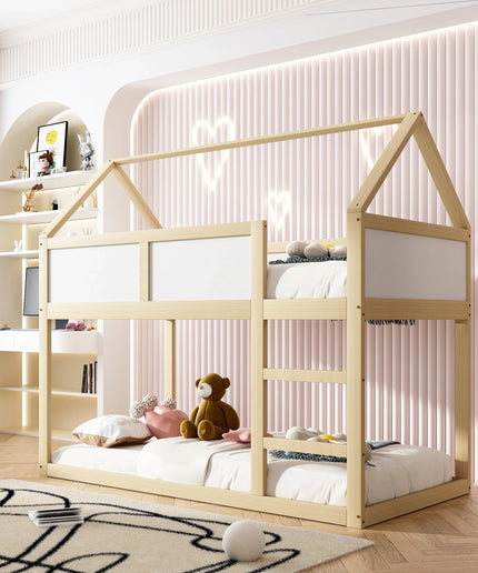 Lit mezzanine 2 lits 1 place 90x190 – Structure bois et blanc