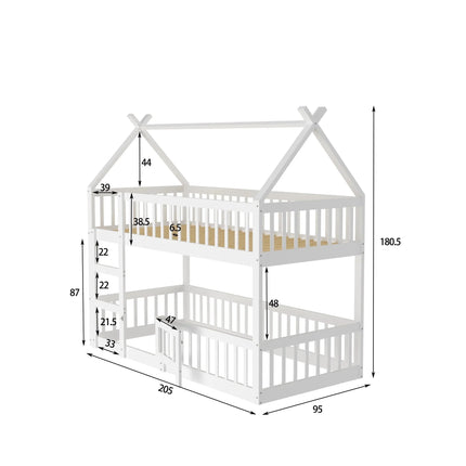 Slaapgedeelte met twee eenpersoonsbedden (90x190 cm) – Wit houten frame
