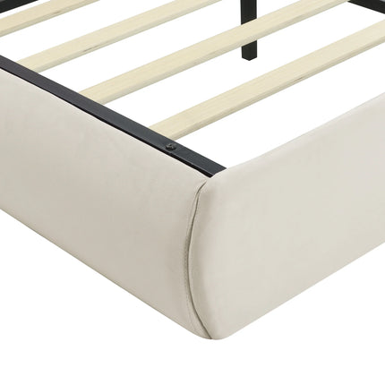 Tweepersoonsbed met opbergruimte 140x200 cm – Beige fluweel met opbergruimte en ledverlichting