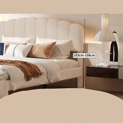 Tweepersoonsbed 140x200 met lade – Verstelbaar beige gewatteerd teddybeer hoofdbord