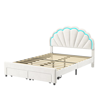 Tweepersoonsbed 140x200 met opberglade – LED-bloemenhoofdbord