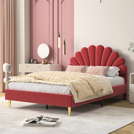 Tweepersoonsbed 140x200 cm – Bloemblaadjesmotief in roze fluweel