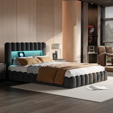 Tweepersoonsbed (140x200 cm) met opbergruimte – geïntegreerde led- en USB-aansluiting