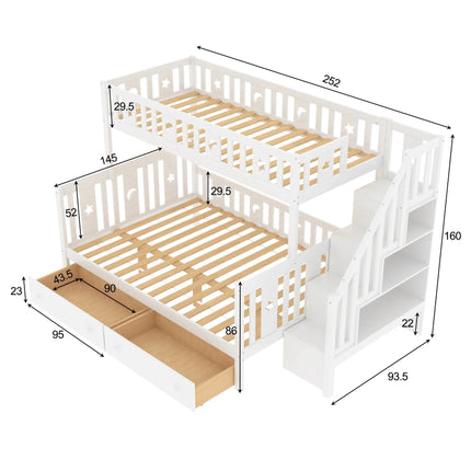 Stapelbedcabine 90x200 en 140x200 – Wit model met veiligheidshekje en opbergladder