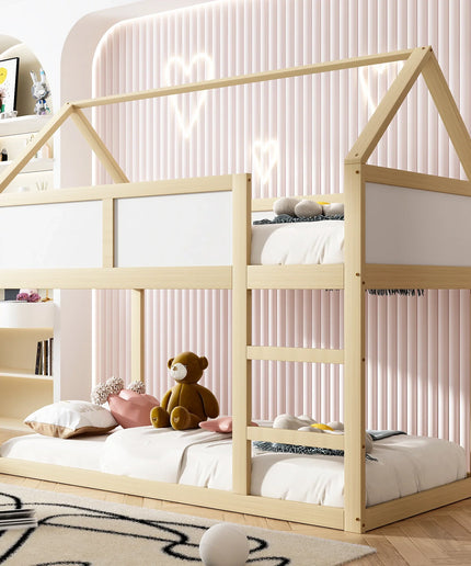 Lit mezzanine 2 lits 1 place 90x190 – Structure bois et blanc