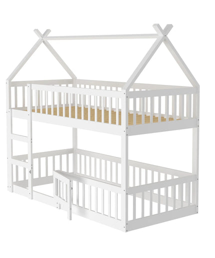 Lit mezzanine 2 lits 1 place 90x190 – Structure bois maison blanche