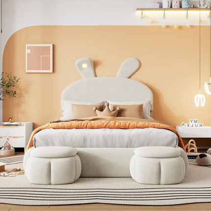 Tweepersoonsbed met opbergruimte 140x200 cm – Beige fluweel met opbergruimte en ledverlichting