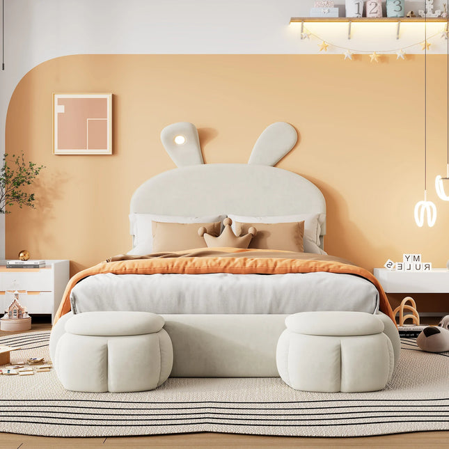 Lit coffre 2 places 140x200 – Velours beige avec rangement et éclairage LED