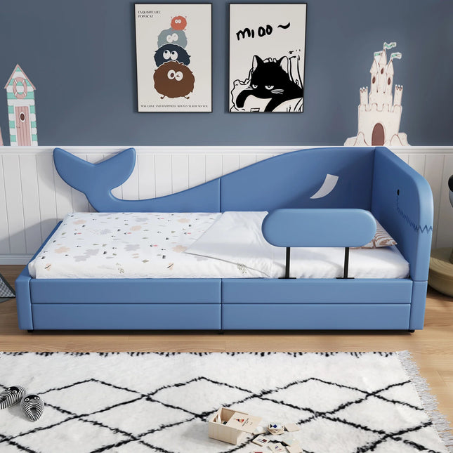 Eenpersoonsbed 90x200 cm voor kinderen met opbergruimte – Blue Whale design