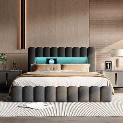 Tweepersoonsbed (140x200 cm) met opbergruimte – geïntegreerde led- en USB-aansluiting