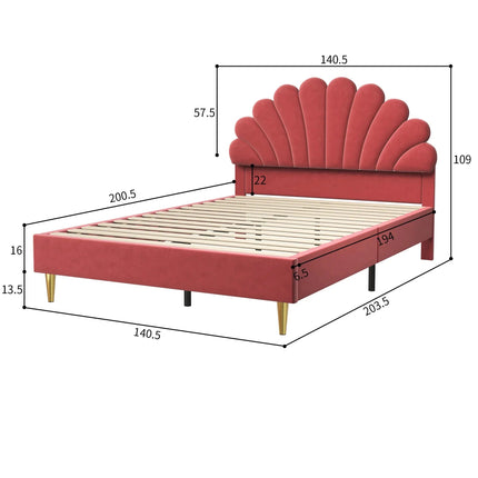 Tweepersoonsbed 140x200 cm – Bloemblaadjesmotief in roze fluweel