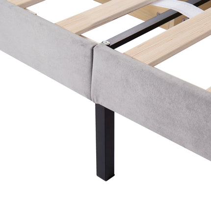 Einzelbett 90x200 – Gepolstertes Design in grauem Samt mit 2 Schubladen