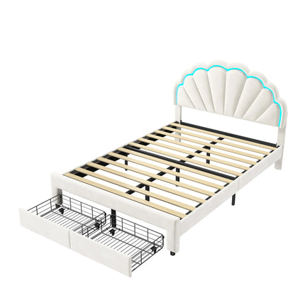 Tweepersoonsbed 140x200 met opberglade – LED-bloemenhoofdbord