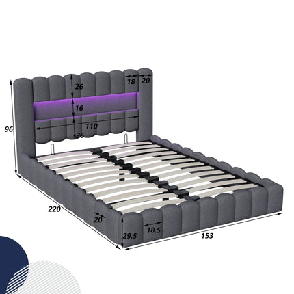 Tweepersoonsbed (140x200 cm) met opbergruimte – geïntegreerde led- en USB-aansluiting