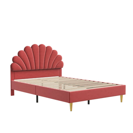 Tweepersoonsbed 140x200 cm – Bloemblaadjesmotief in roze fluweel