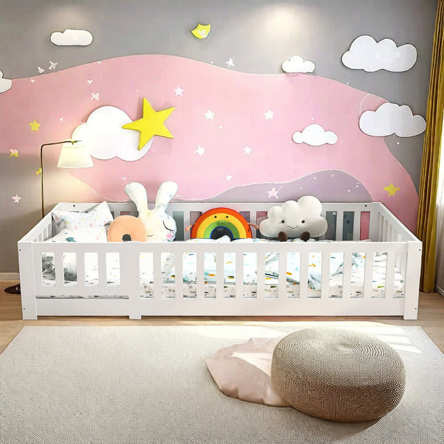 Eenpersoons Montessori-bed 90x200 cm – Massief hout met zijrails