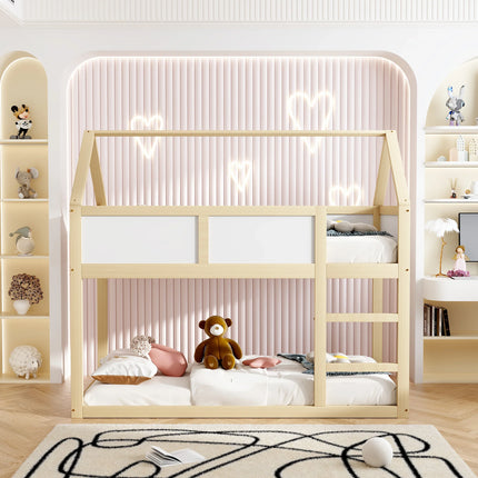 Slaapgedeelte met twee eenpersoonsbedden (90x190 cm) – Houten en wit frame