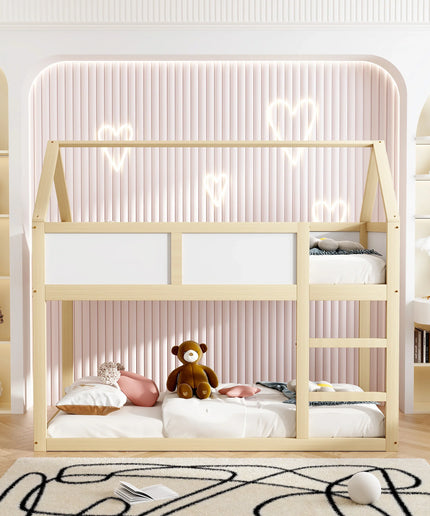 Lit mezzanine 2 lits 1 place 90x190 – Structure bois et blanc