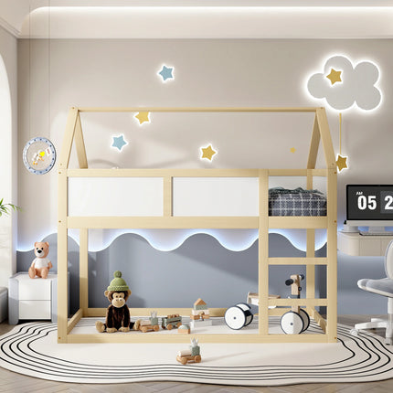 Slaapgedeelte met twee eenpersoonsbedden (90x190 cm) – Houten en wit frame