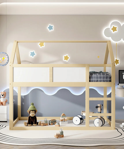 Lit mezzanine 2 lits 1 place 90x190 – Structure bois et blanc