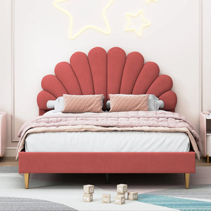 Tweepersoonsbed 140x200 cm – Bloemblaadjesmotief in roze fluweel