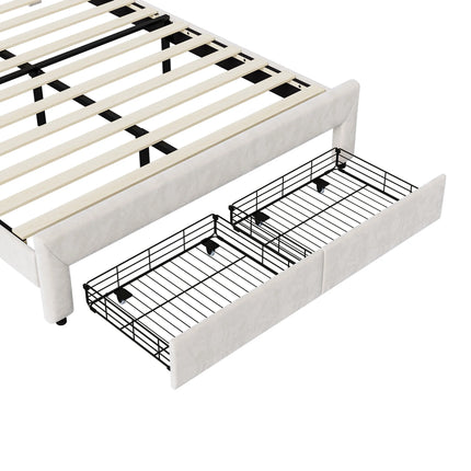 Tweepersoonsbed 140x200 cm in fluweel met opbergruimte – Rond LED-hoofdbord