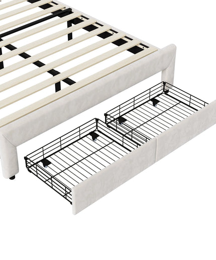 Lit 2 places 140x200 en velours avec rangement – Tête ronde LED