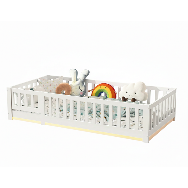 Eenpersoons Montessori-bed 90x200 cm – Massief hout met zijrails