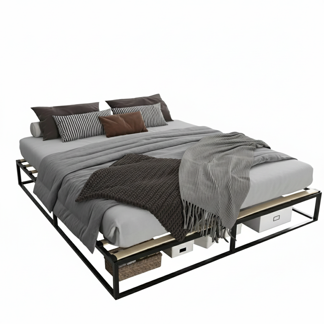 Sommier 2 places 180x200 – Cadre métallique minimaliste avec espace rangements