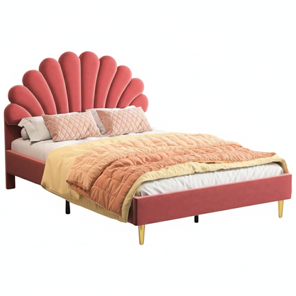 Tweepersoonsbed 140x200 cm – Bloemblaadjesmotief in roze fluweel