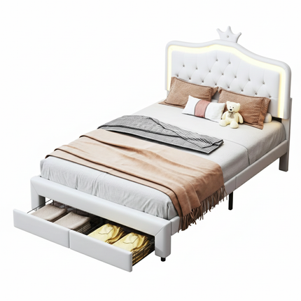 Tweepersoonsbed 140x200 – Princess-design met opberglade, wit